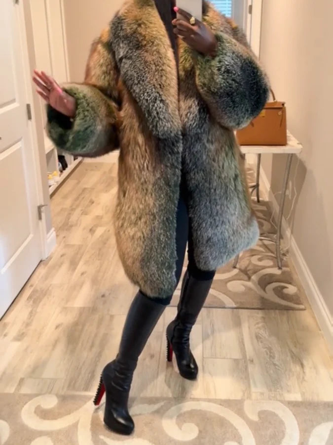 Eco-friendly Fox Fur Mid-length Coat