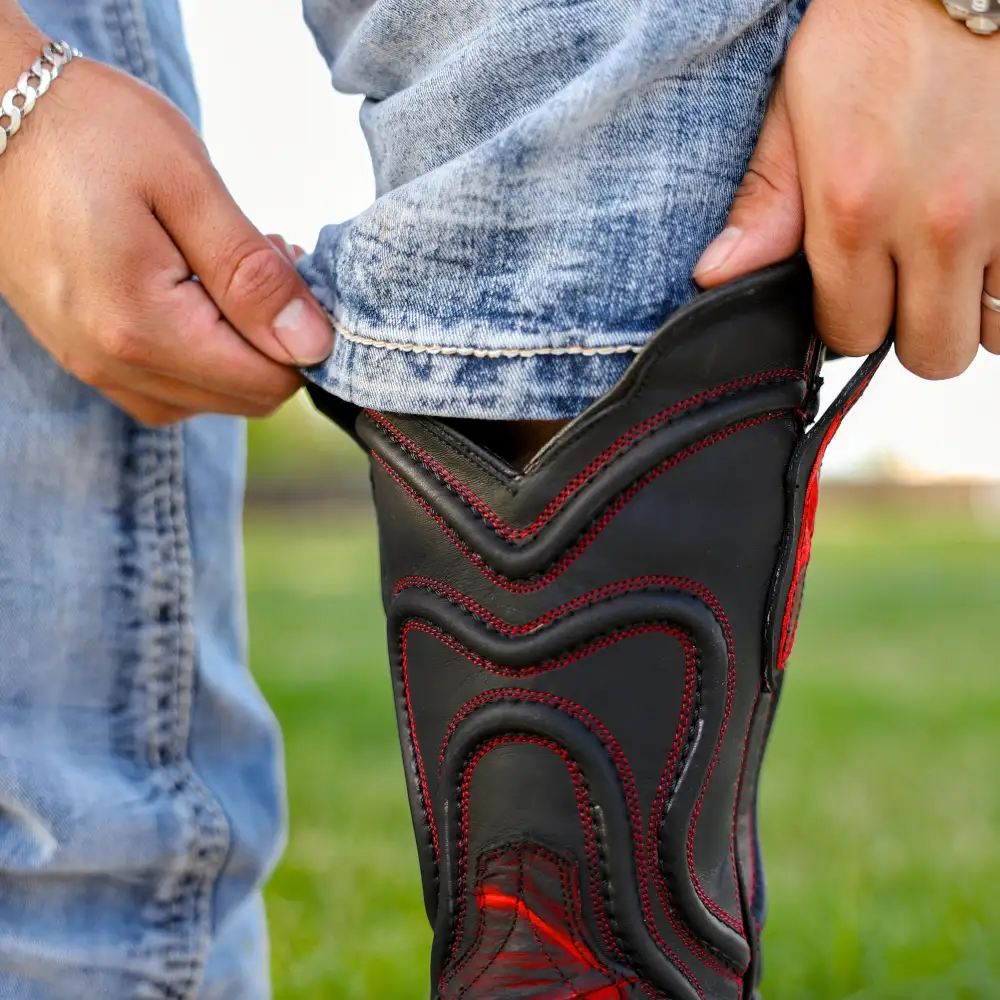 Matte Rustic Black Cherry Pirarucu Leather Boots - Square Toe