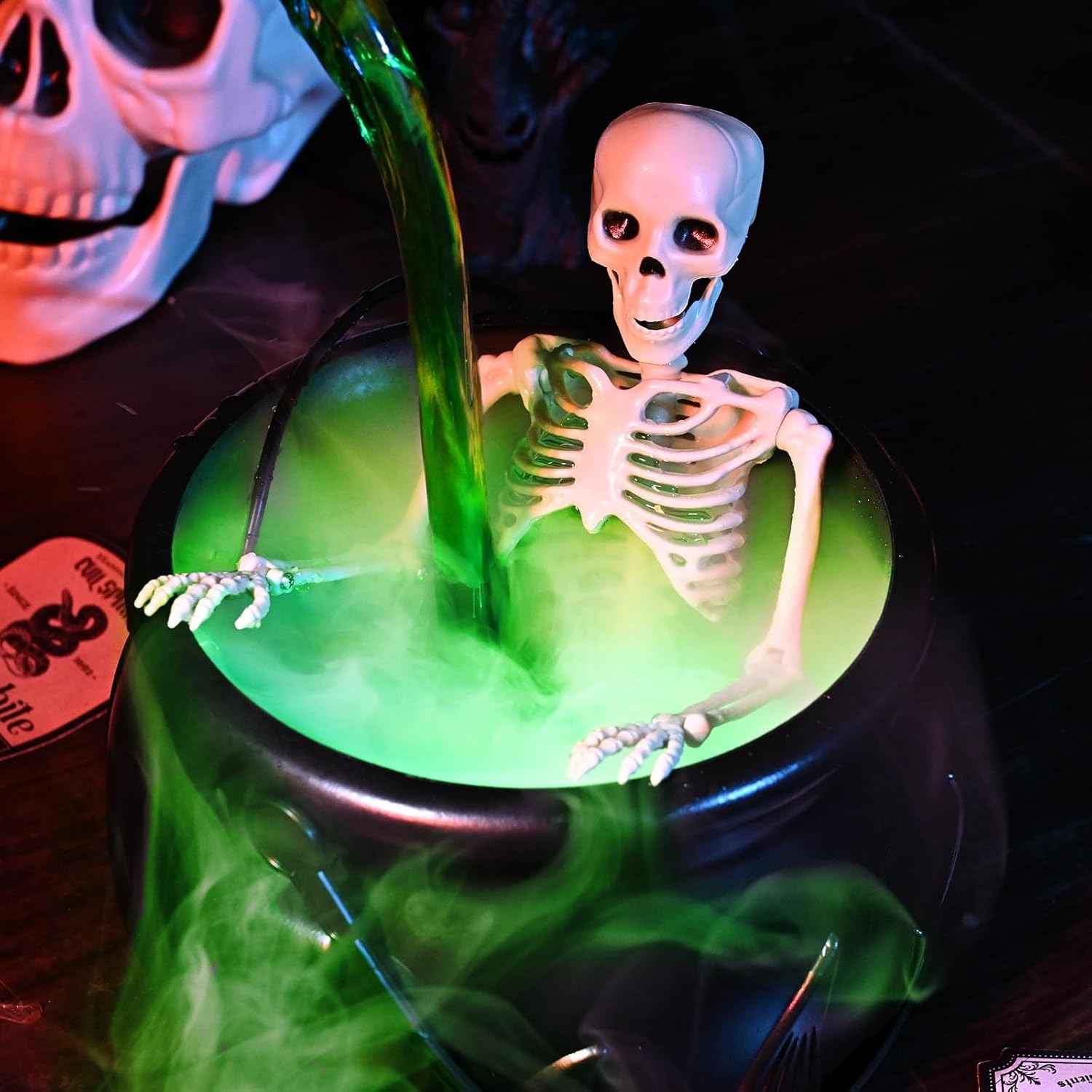 Cauldron Halloween Decor with Magic Floating Potion Bottles and Diffuser