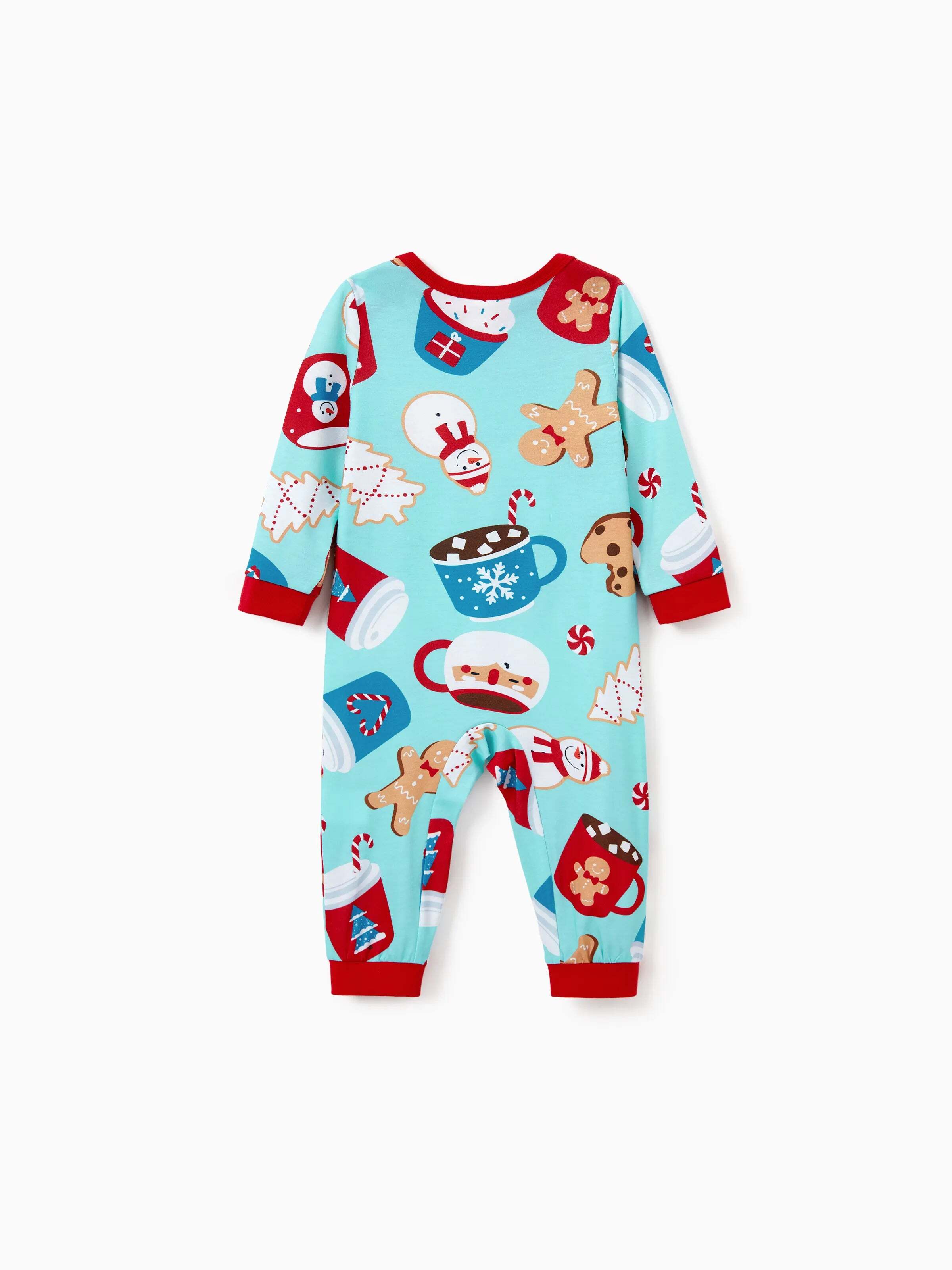 Christmas Matching Family Pajamas Set Gingerbread Print Blue and Red PJS with Christmas Socks Light Blue