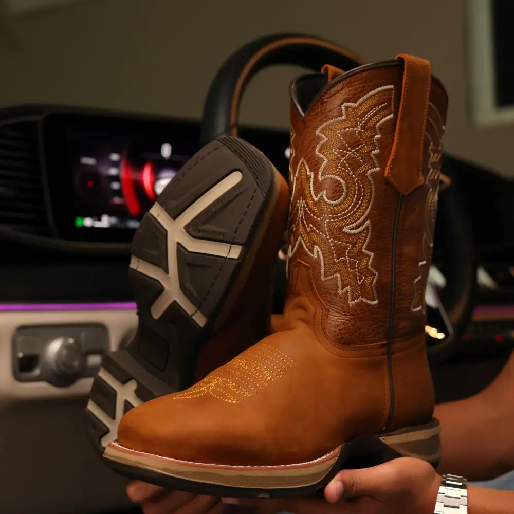 Light Honey Leather Work Boots - Square Toe