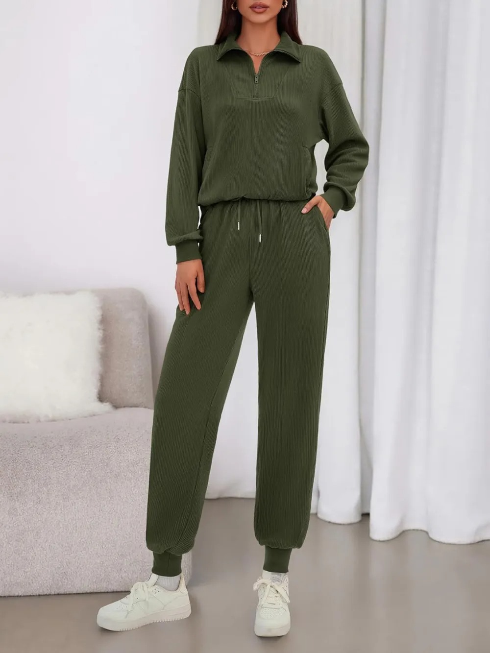 Women's Long Sleeve Half Zip Sweatshirt Sweatpants Lounge Set Sweatsuits with Pockets