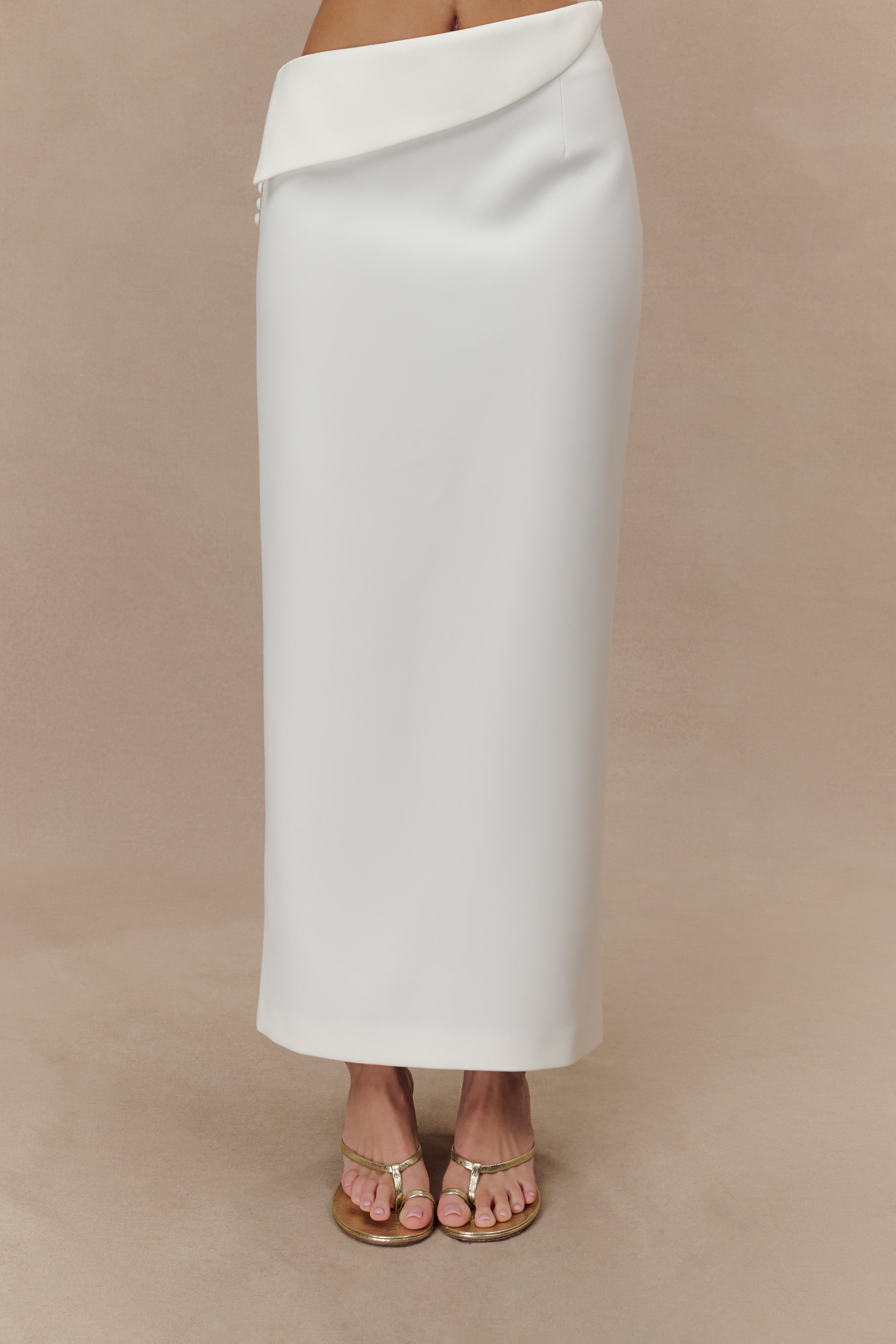 White Suiting Midi Skirt