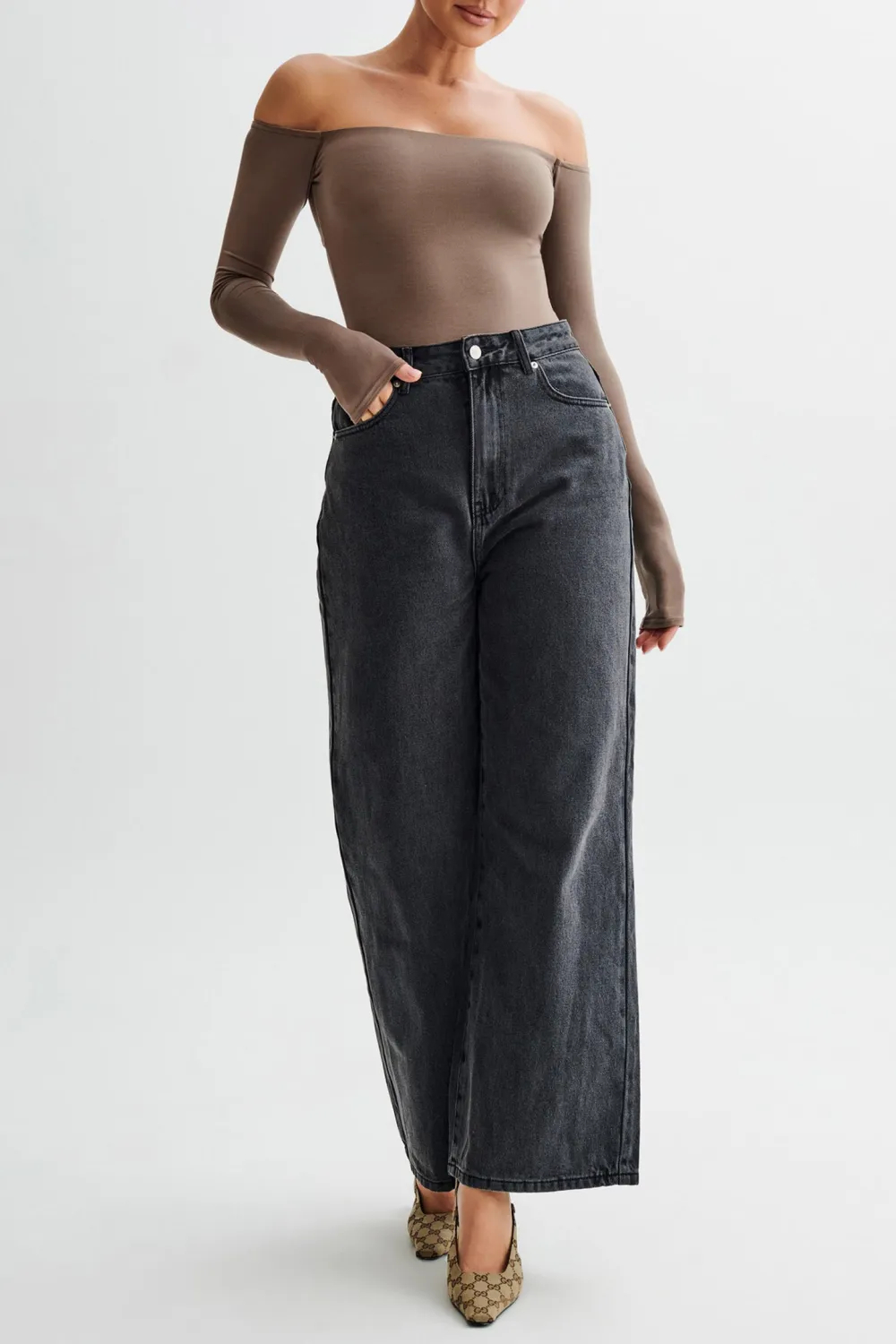 Off Shoulder Long Sleeve Bodysuit