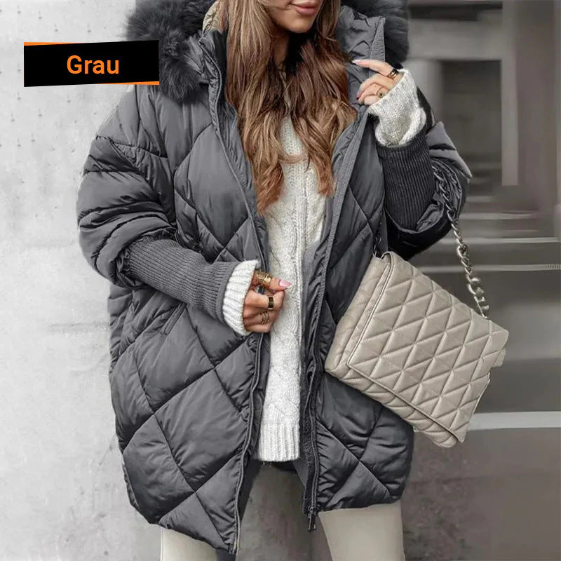 Women's midi parka with knitted sleeves