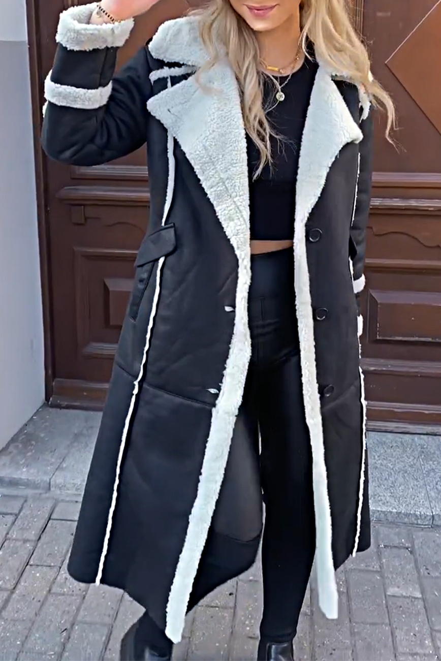 Women's contrast color lapel lamb coat