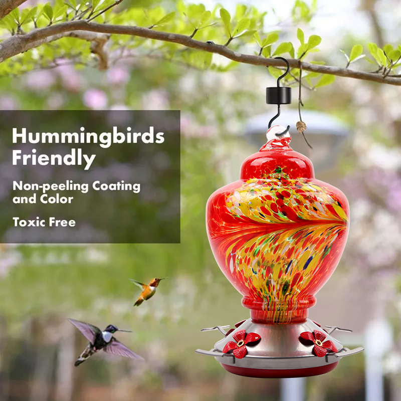 Hand Blown Glass Hummingbird Feeder - 38 Ounces