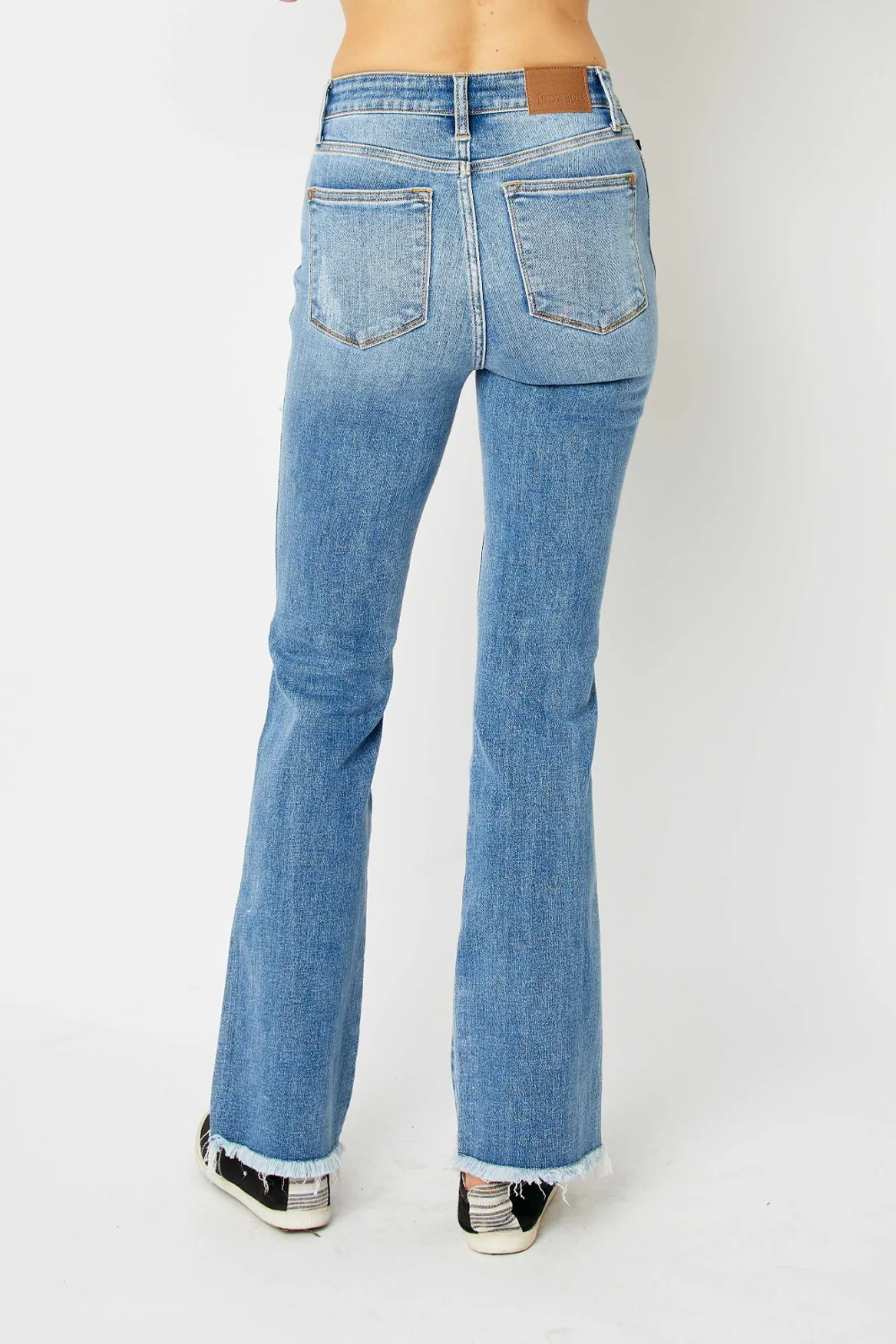 Blue Full Size Distressed Raw Hem Bootcut Jeans