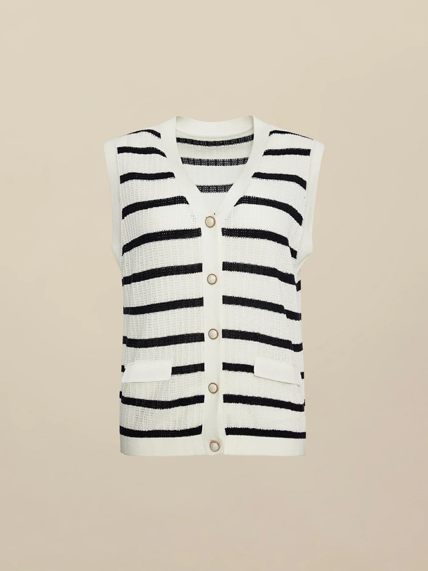 Lyocell & Linen V-Neck Sleeveless Striped Knitted Vest