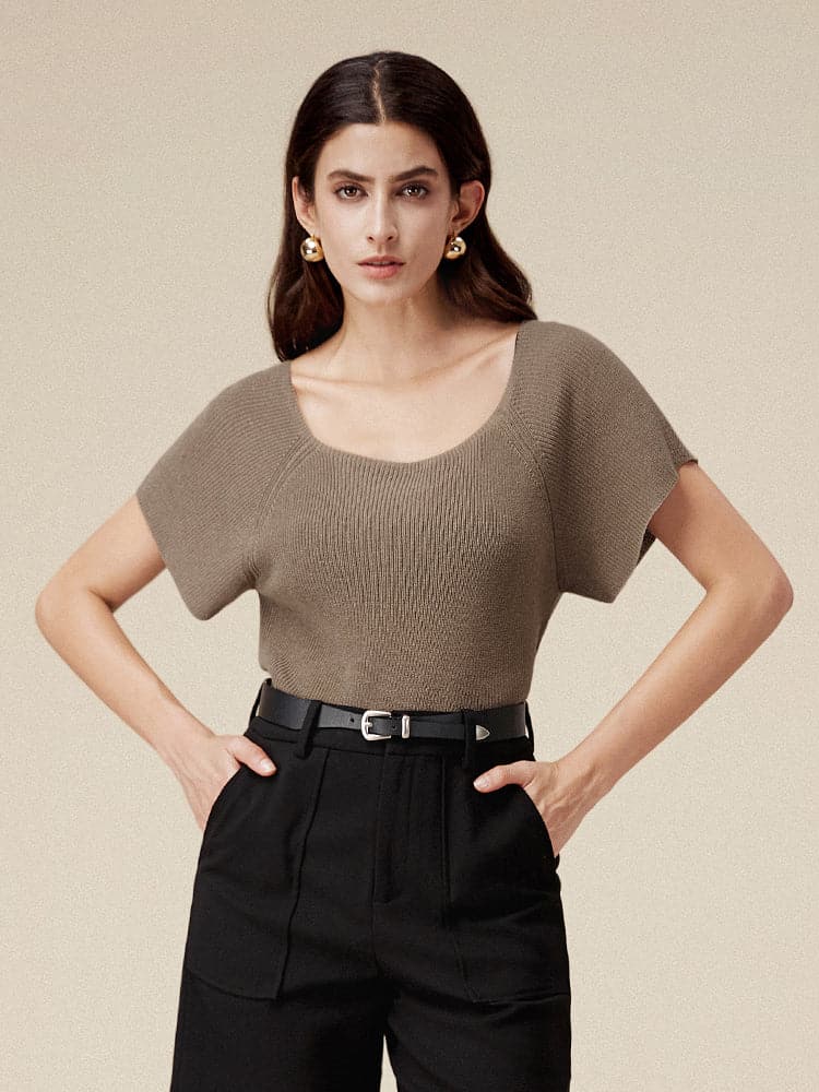 Linen & Lyocell Square Neck Casual Basic Top