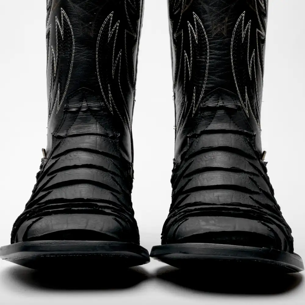 Black Jumbo Python Leather Boots - Square Toe