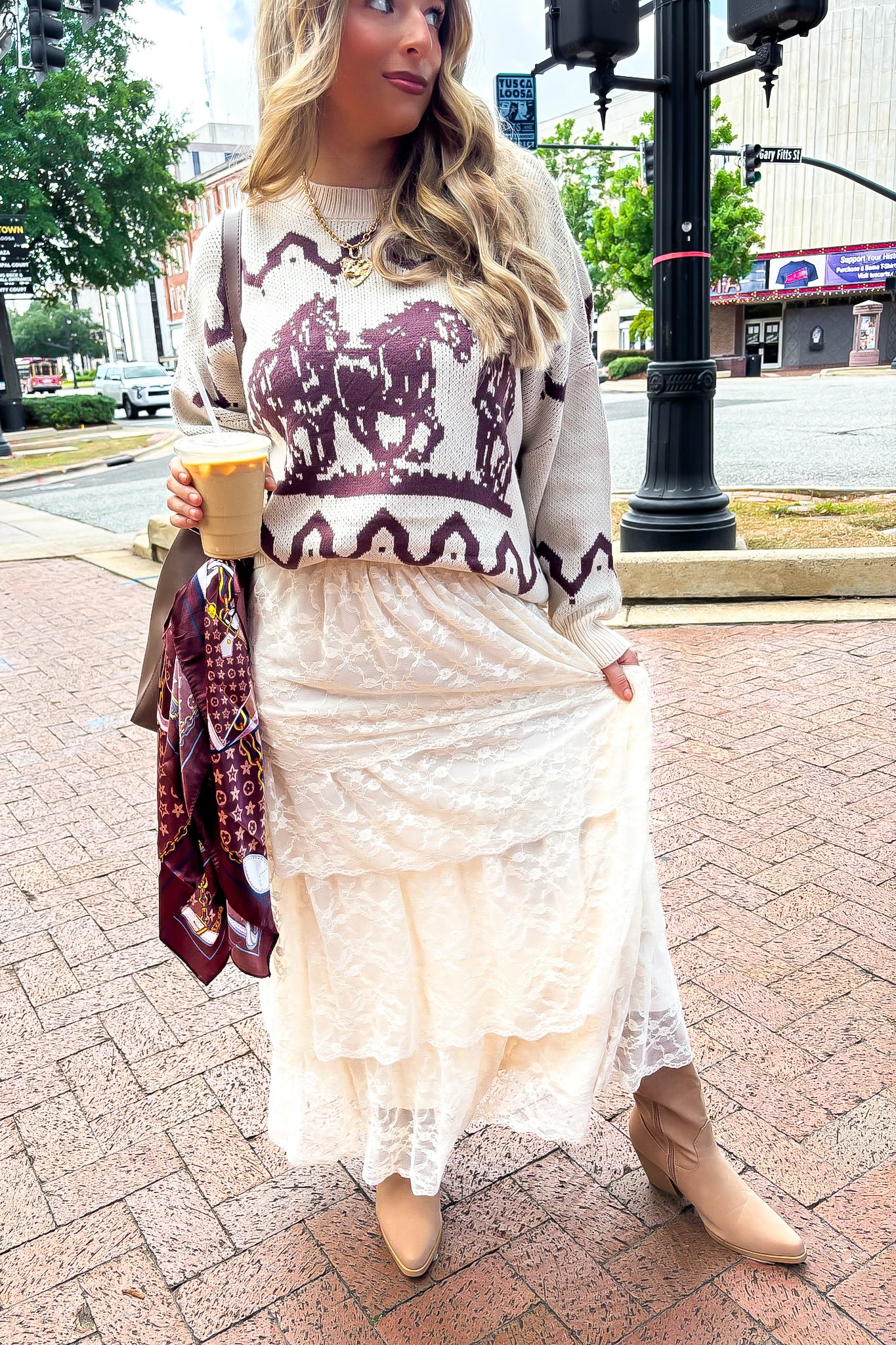 Vintage Veil Tiered Lace Maxi Skirt