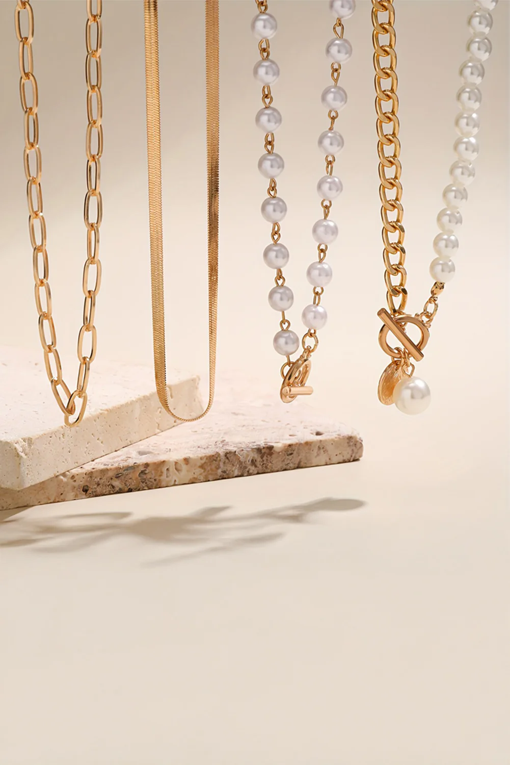 Gold Pearl Decor Plated Adjustable Chain Layered Necklace