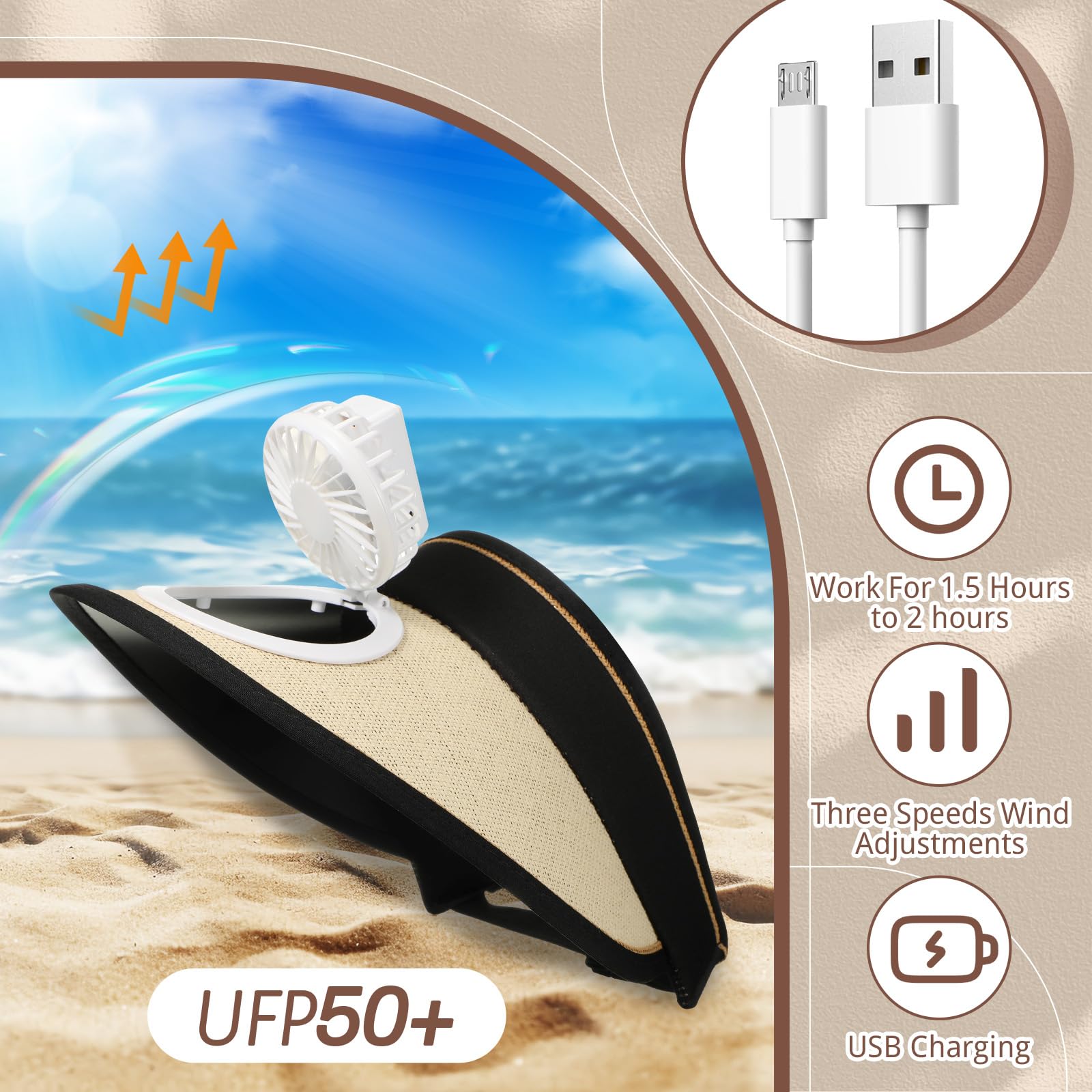 Women Sun Visors Hat with Fan