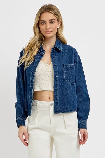 Button Up Long Sleeve Denim Shacket