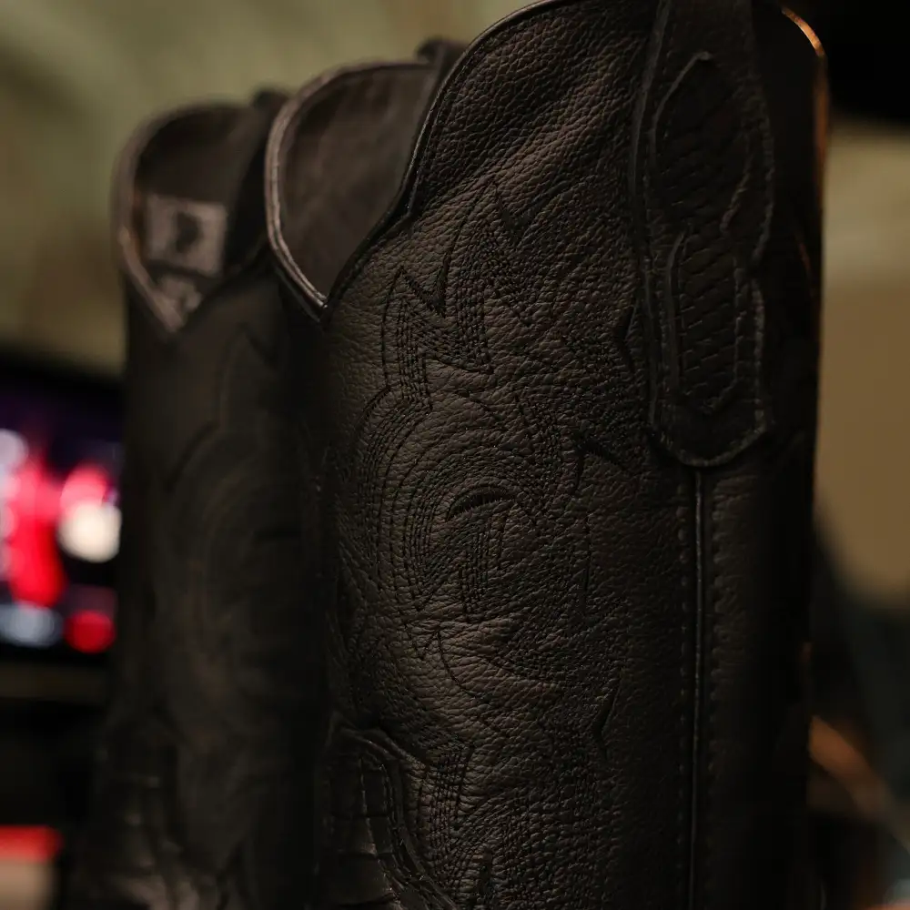 Black Python Leather Boots - Square Toe