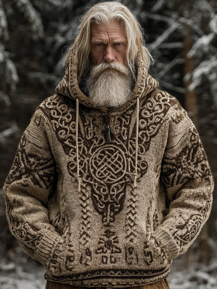 Viking Retro Men's Hooded Thick Sweater