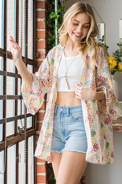 Full Size Multi Color Floral Open Cardigan