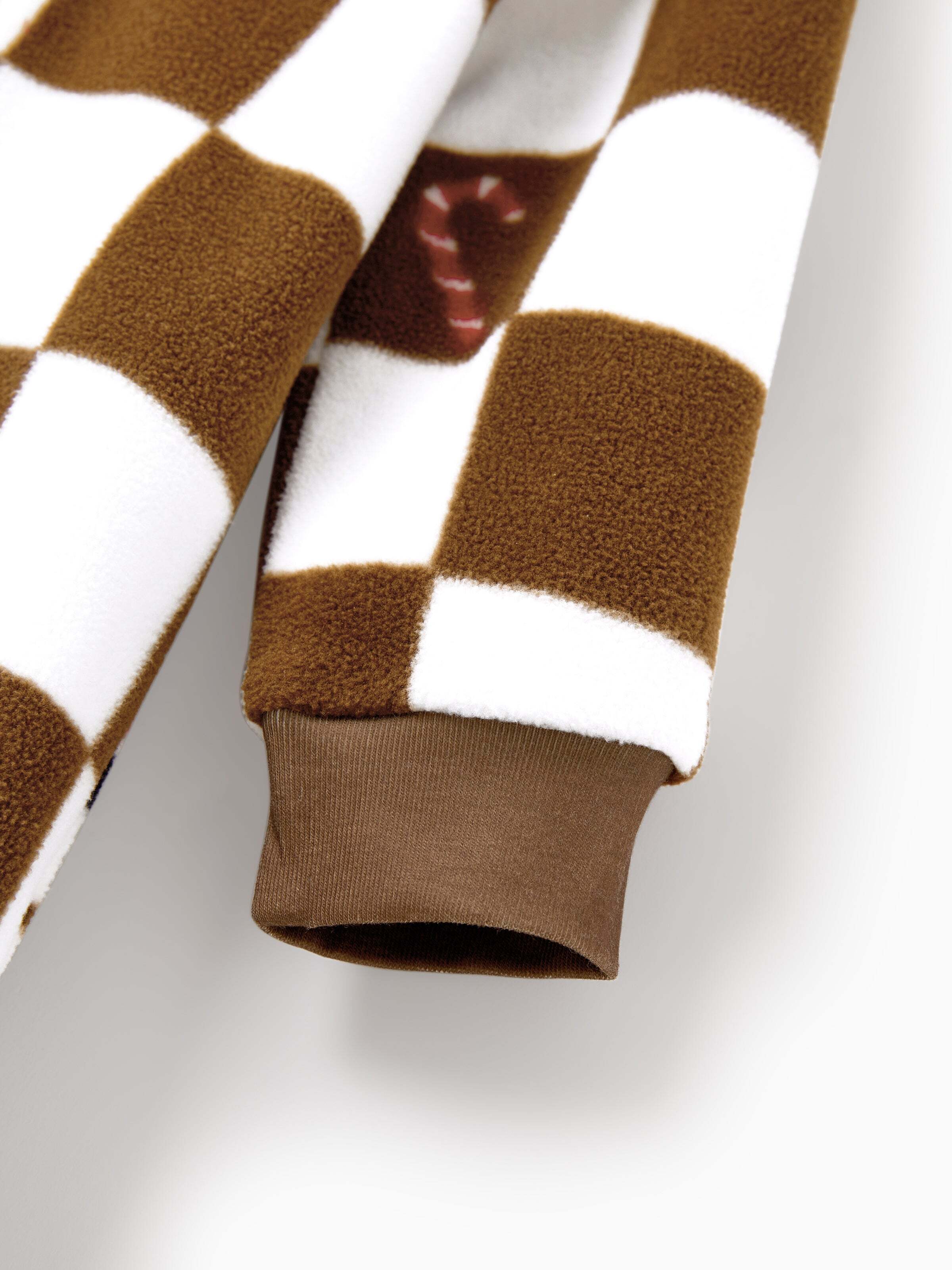 Christmas Onesies Matching Family Fleece Hoodie Pajamas Set Gingerbread Christmas-theme Plaid Print PJS with Christmas Socks Color block