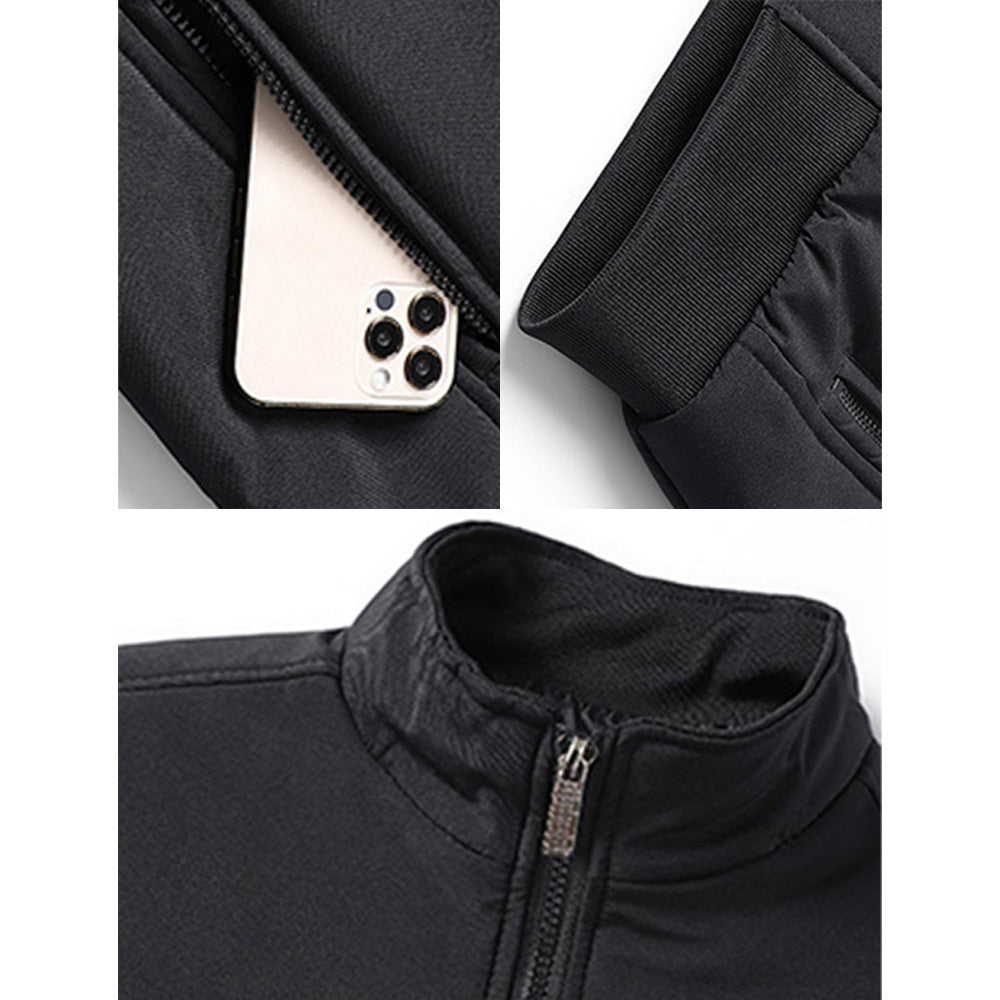 Men's Solid Color Funnel Neck Zip Up Practical Pockets Fleece Winter Jacket