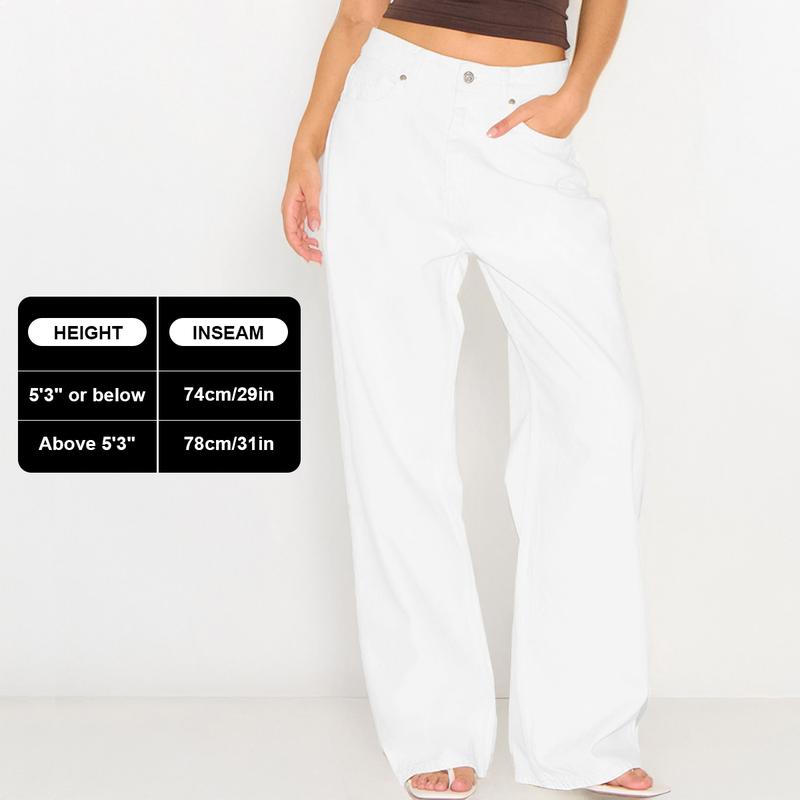 Casual Mid-Rise Denim Multi-Pocket Wide Leg Jeans