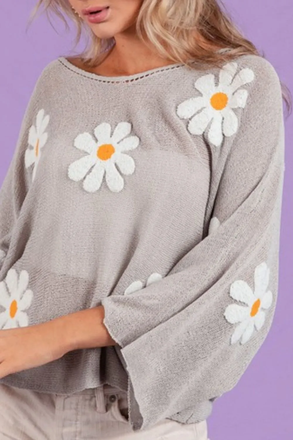 Flower Embroidery Loose Fit Knit Top