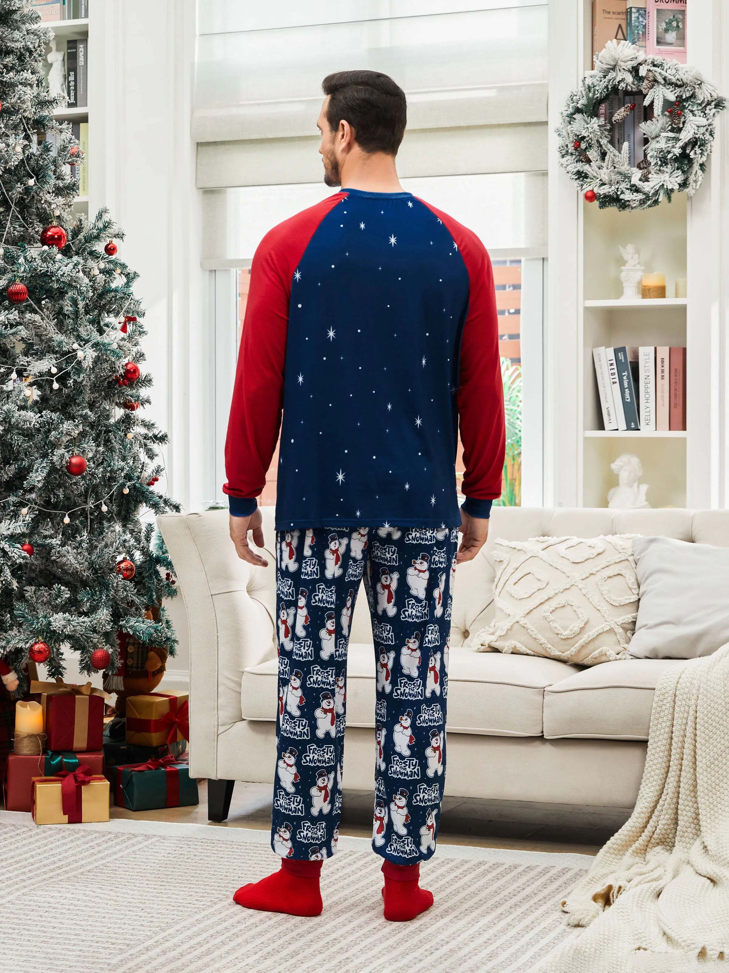 Frosty The Snowman Christmas Family Matching Color-block Pajamas Sets with Christmas Socks