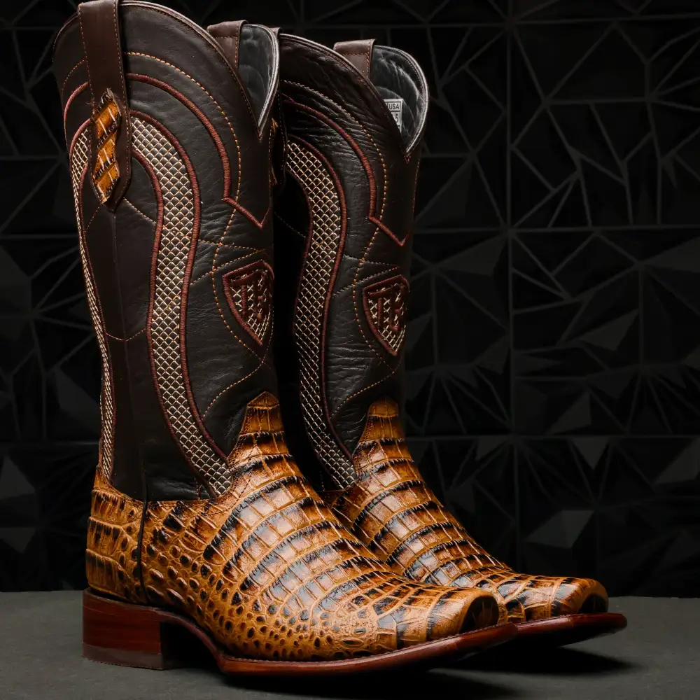 Honey Caiman Belly Leather Boots - Cutter Toe