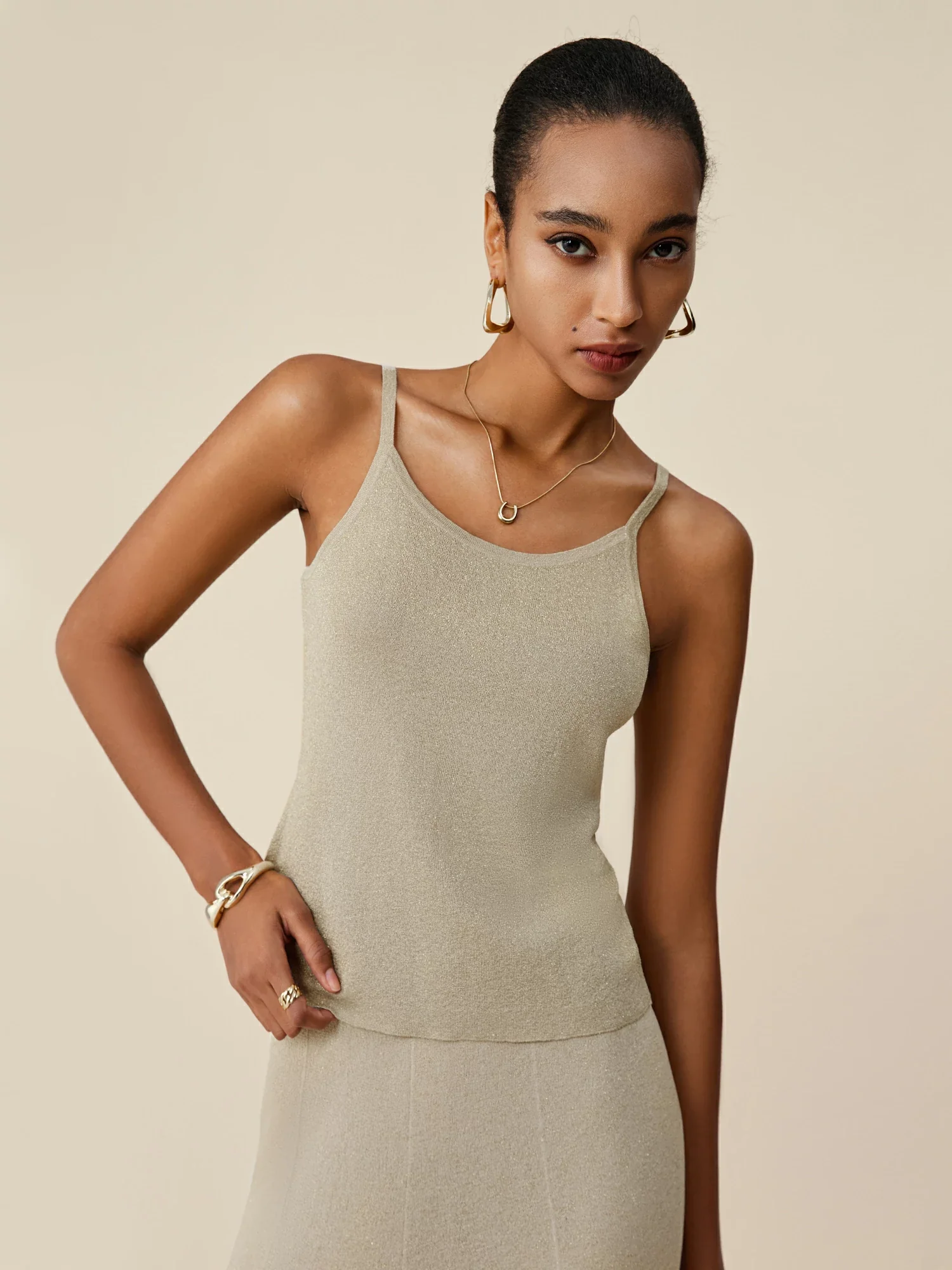 Gold Silver Yarn Sleeveless Camisole