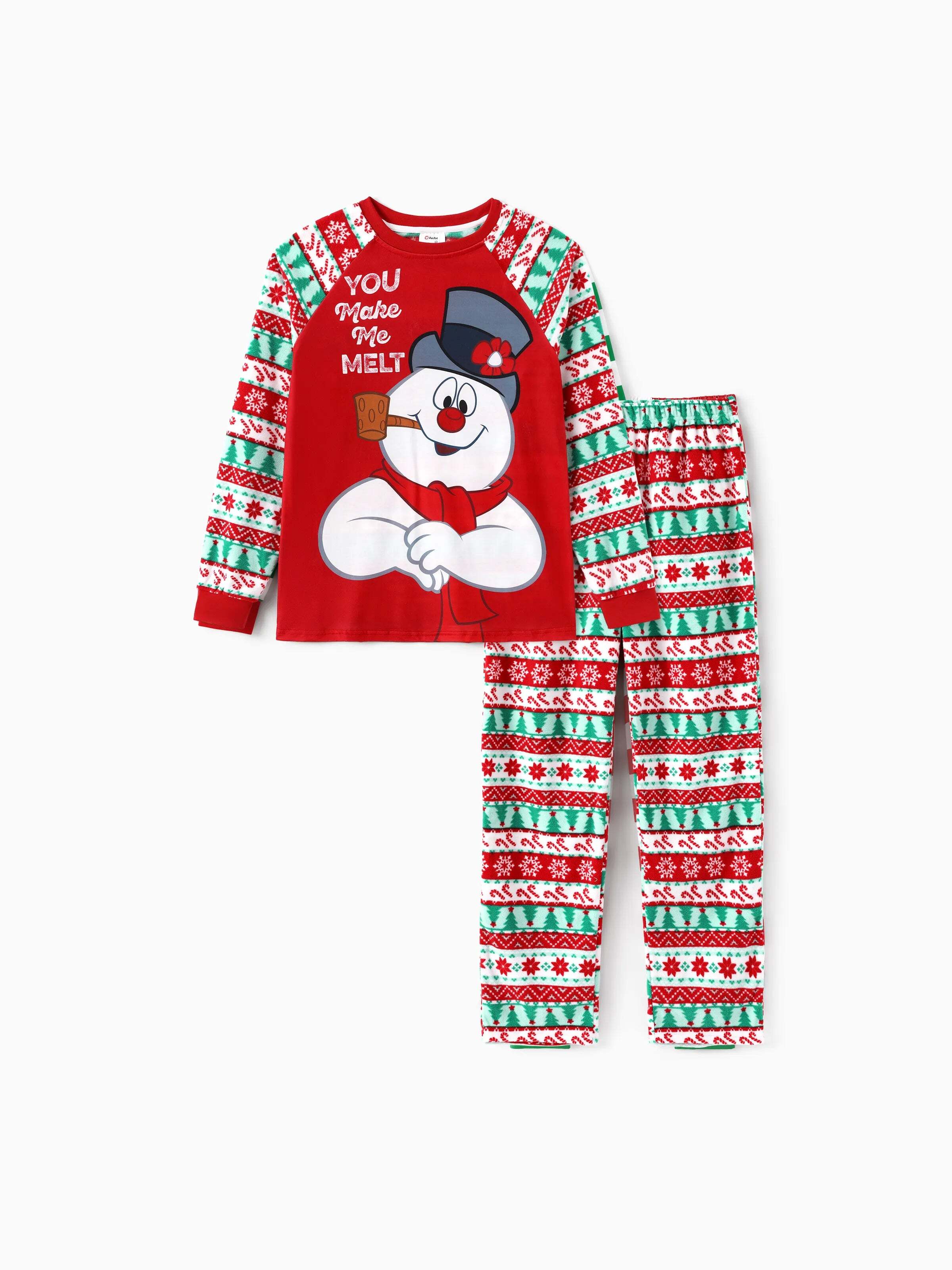 Frosty the Snowman Christmas Family Matching Fair Isle Pattern Polar Fleece Pajamas Set Red