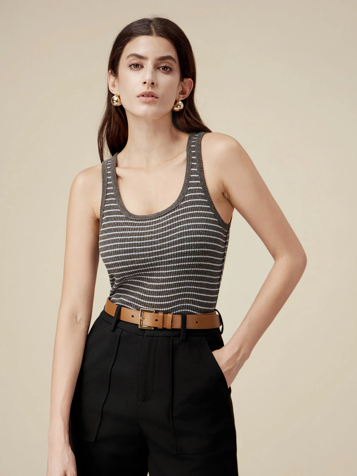 Lyocell  & Linen Striped Slim Fit Tank Top