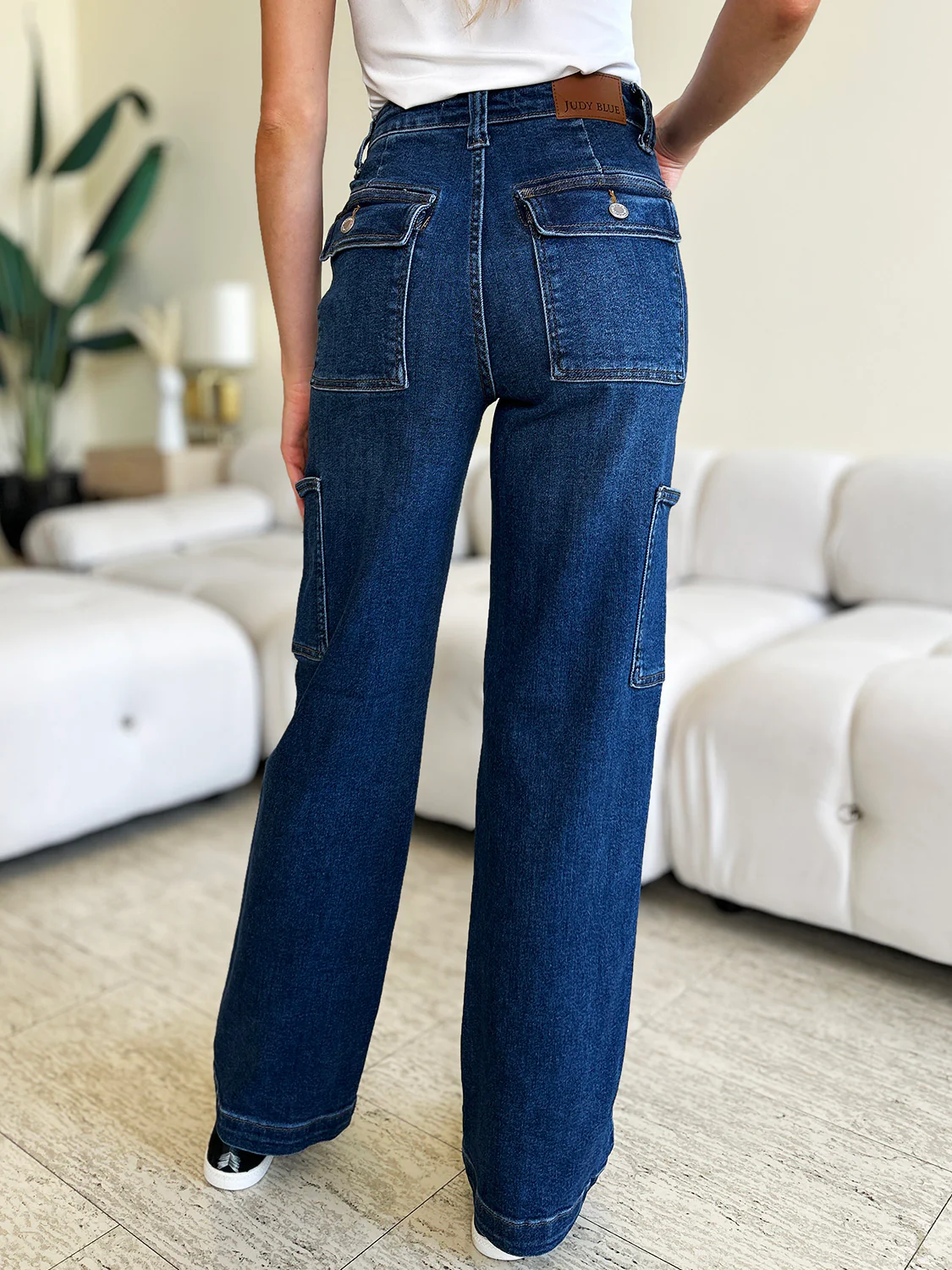 Blue Full Size High Waist Straight Cargo Jeans