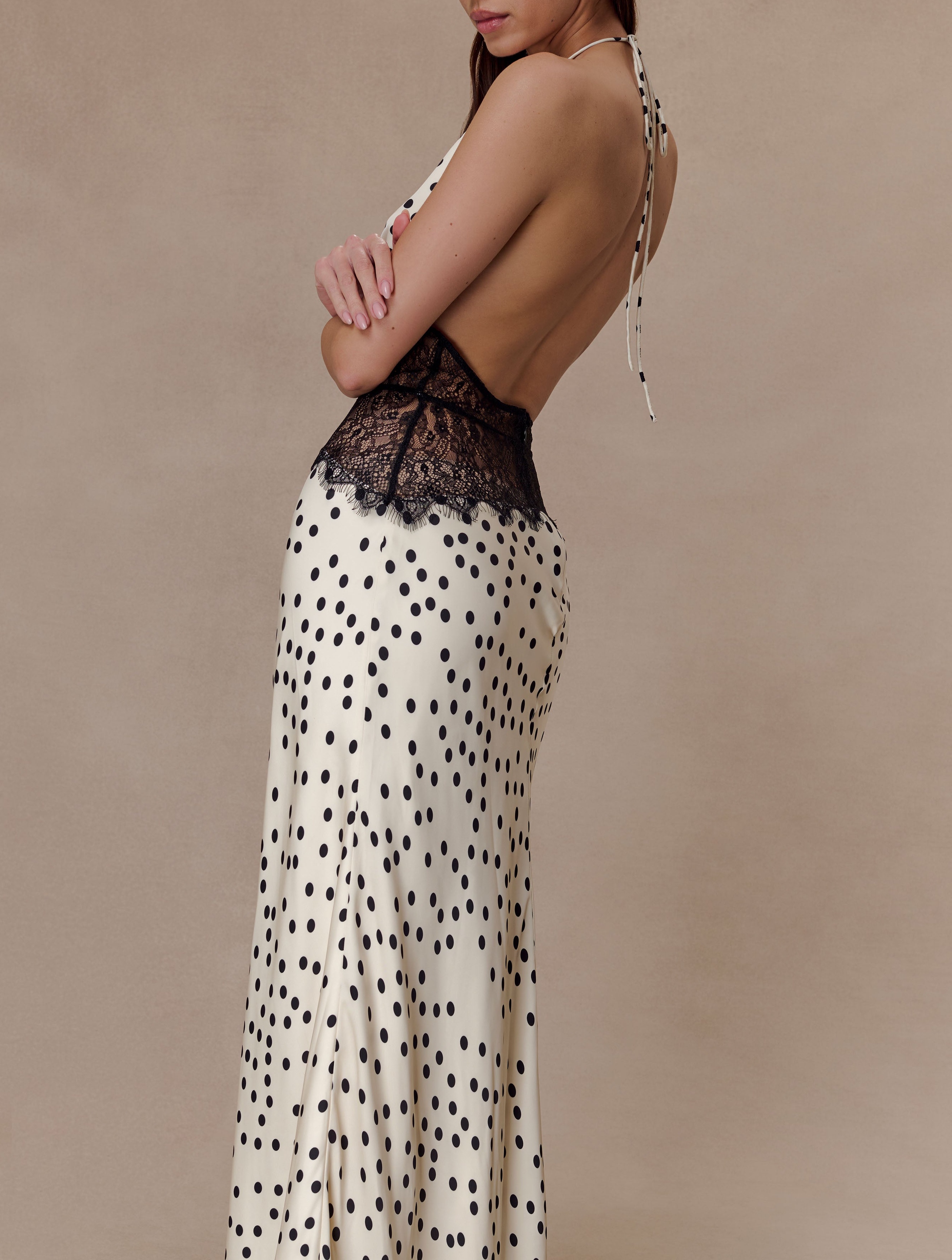 Polkadot Lace And Satin Maxi Dress