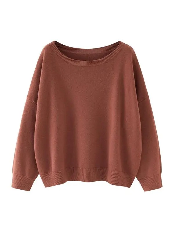 Women's Plain Scoop Neck Sweater, Casual Drop Shoulder Long Sleeve Jumper, Women Fall & Winter Knit Top