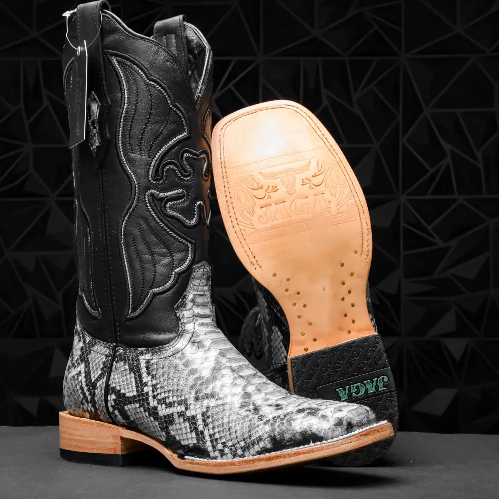 Natural Python Leather Boots - Square Toe