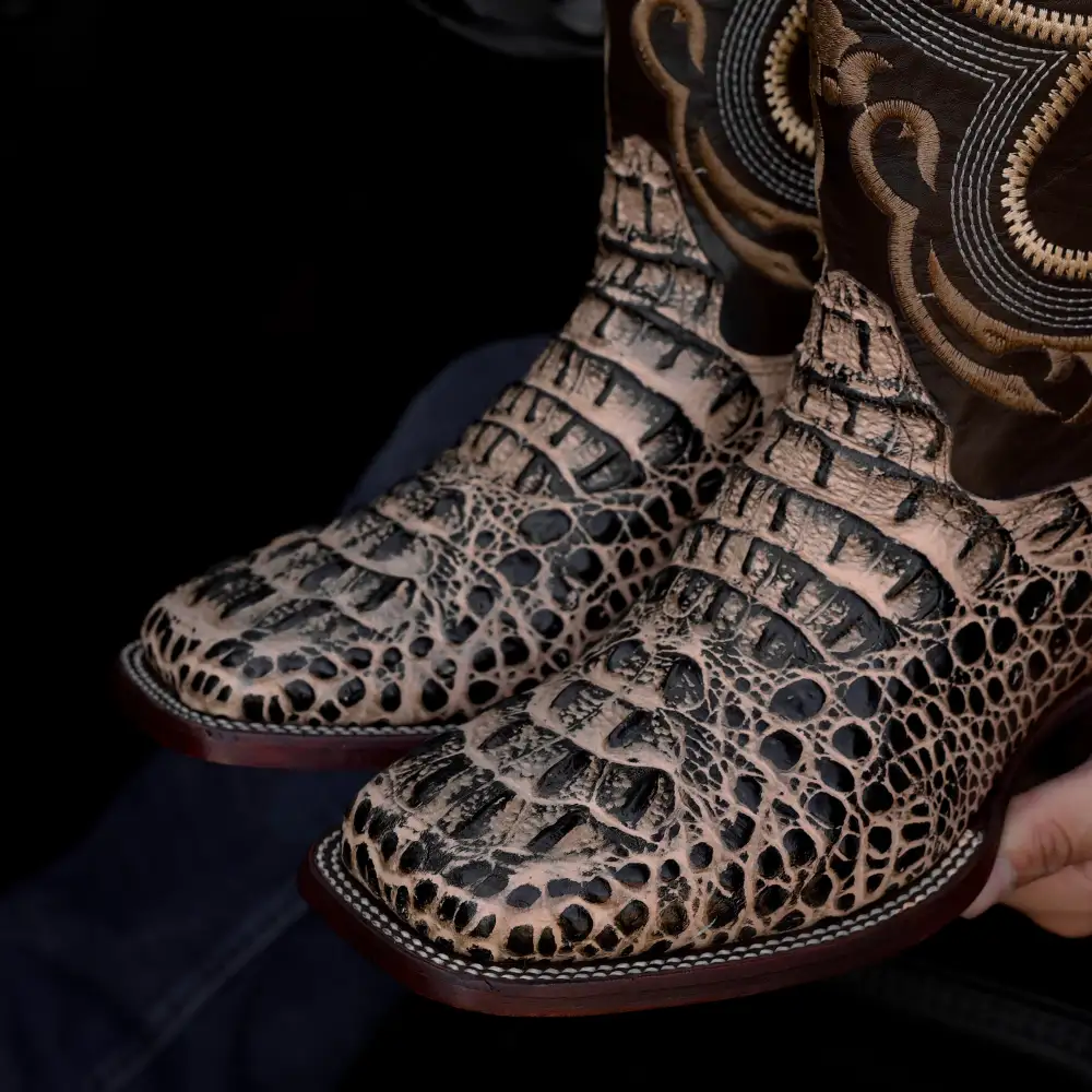Orix Caiman Neck Leather Boots- Square Toe