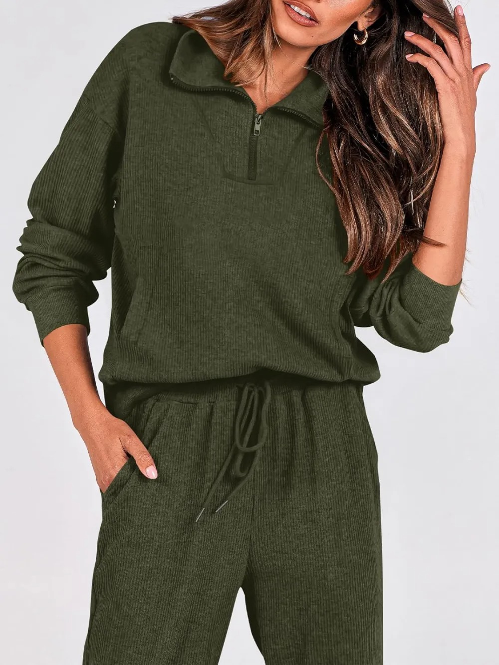 Women's Long Sleeve Half Zip Sweatshirt Sweatpants Lounge Set Sweatsuits with Pockets