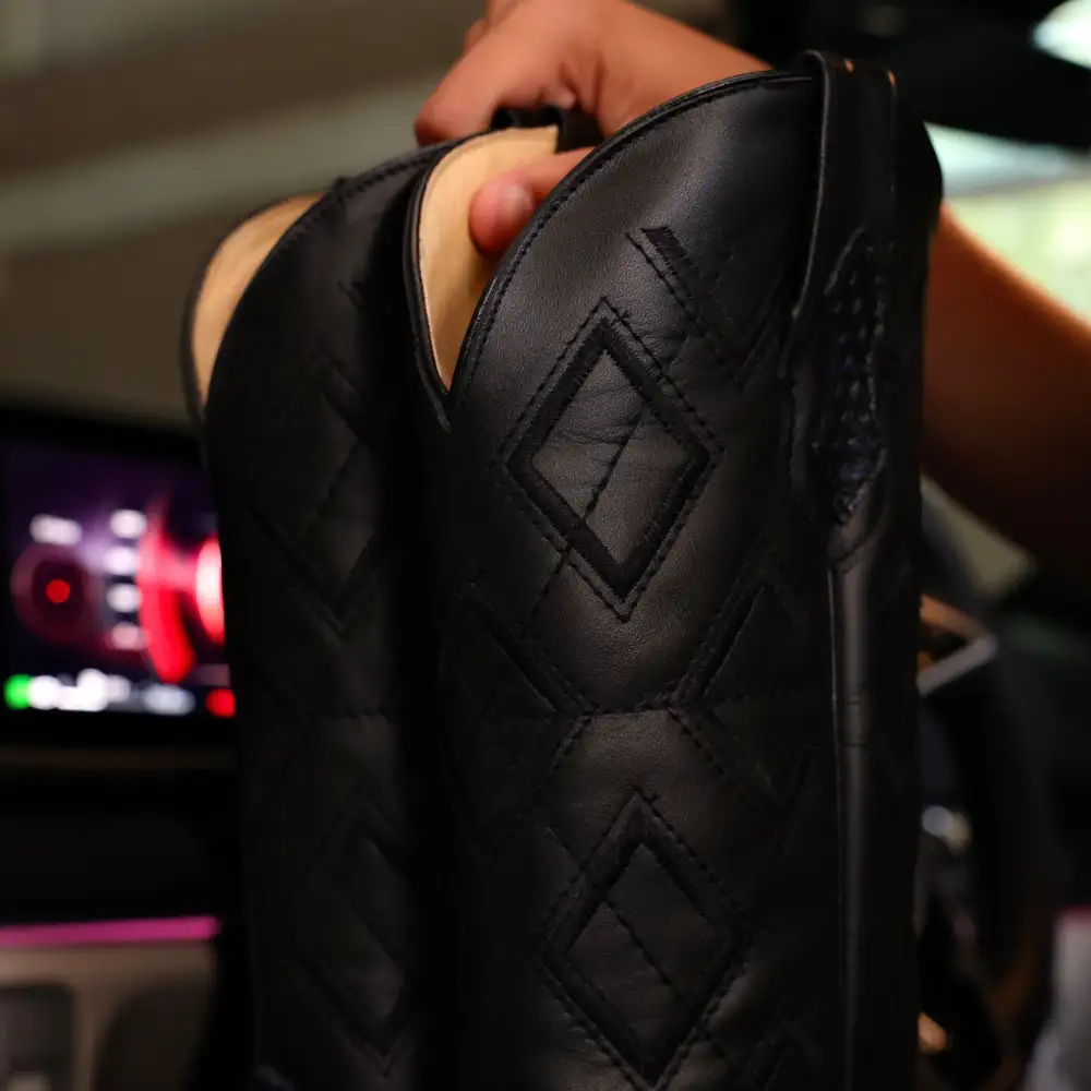 Black & Indigo Jumbo Python Leather Boots - Square Toe