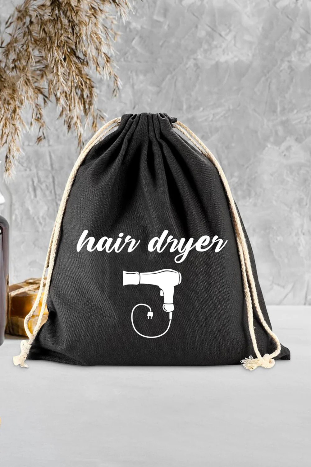 Black Canvas Drawstring Large Storage Bag