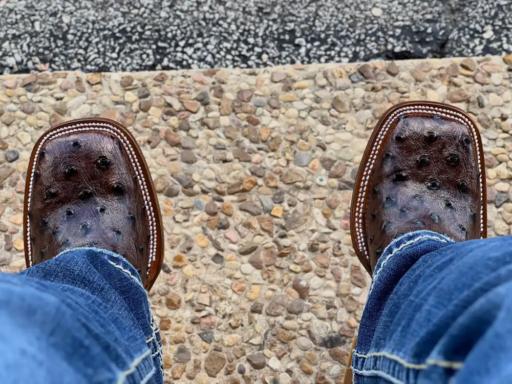 Men’s Brown Ostrich Leather Boots With Orange Shaft