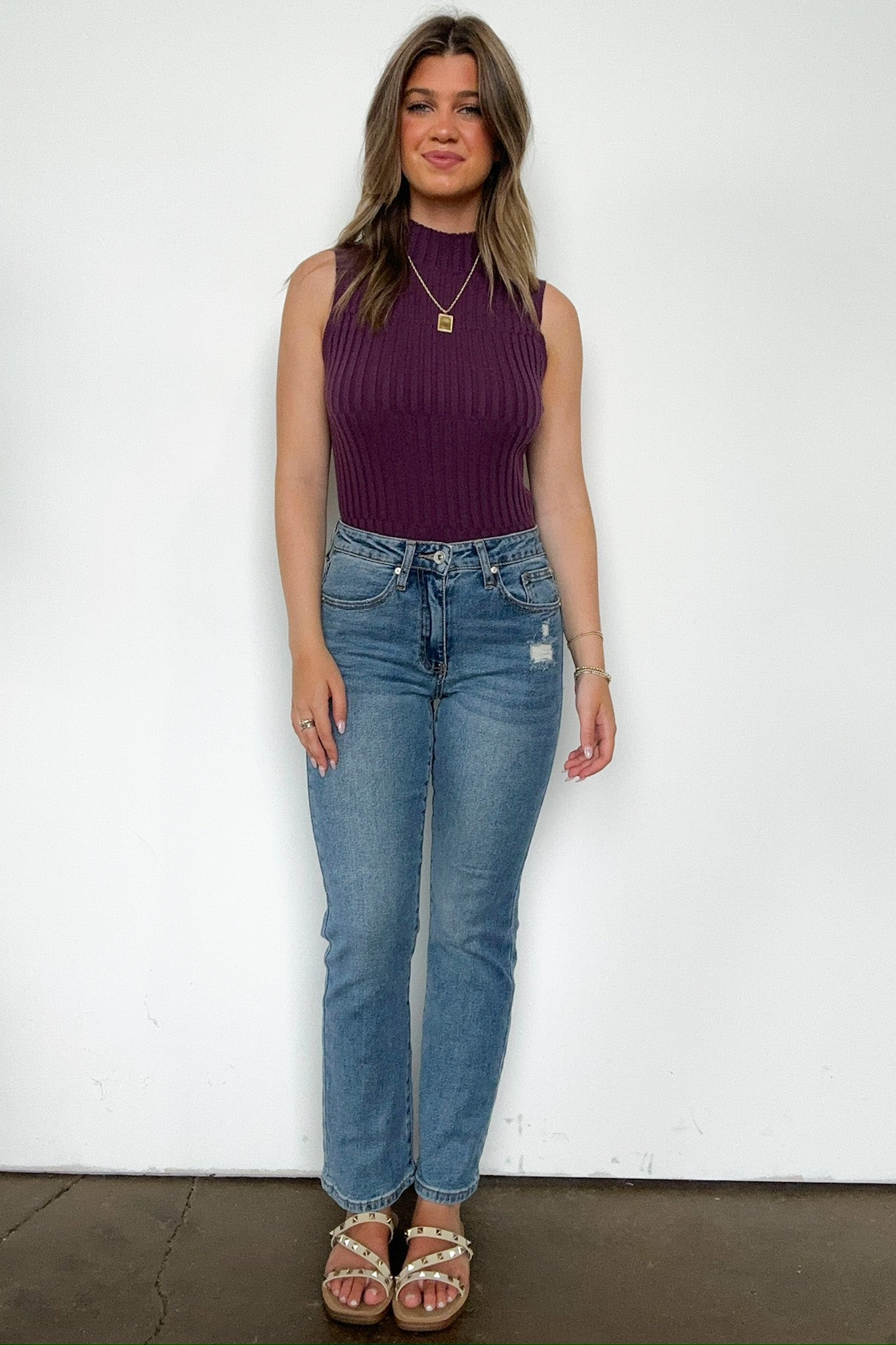 Mid Rise Slim Straight Jeans