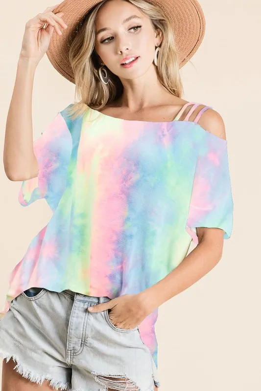 Tie Dye French Terry Strapped One Shoulder Top