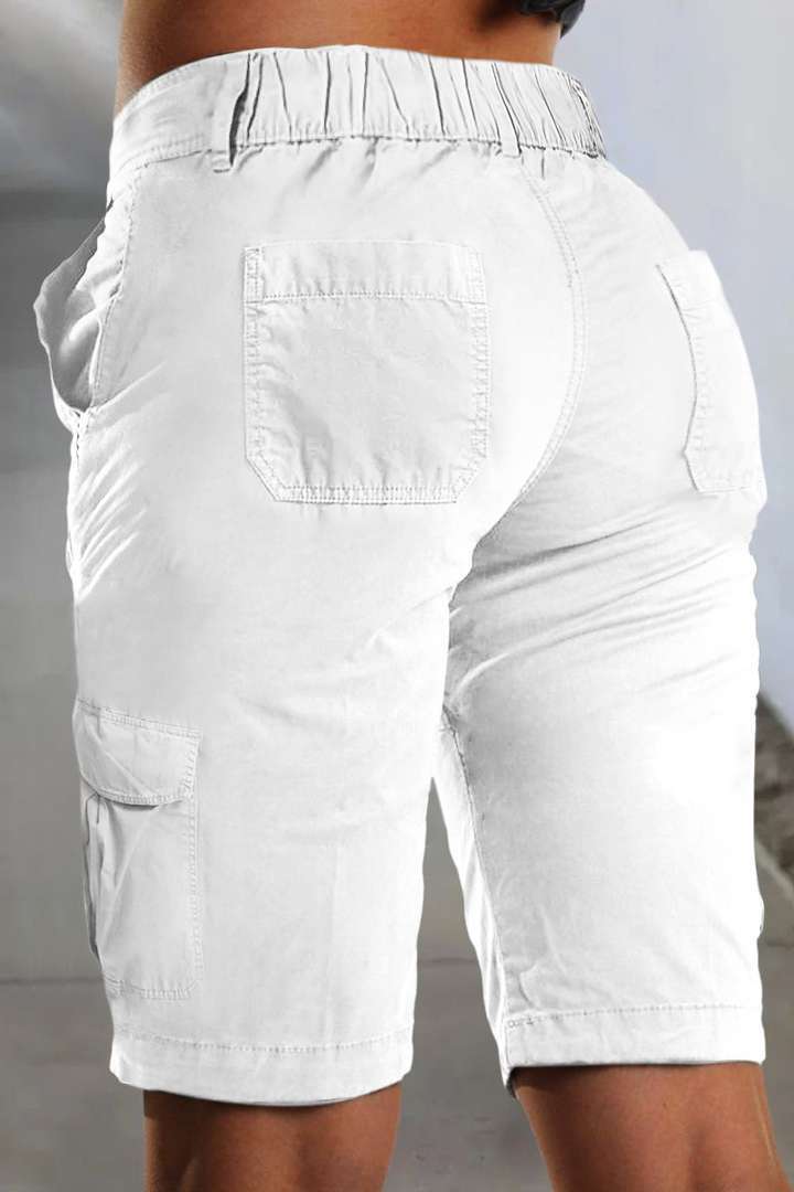 1Solid Multi Pocket Mid Rise Bermuda Cargo Shorts