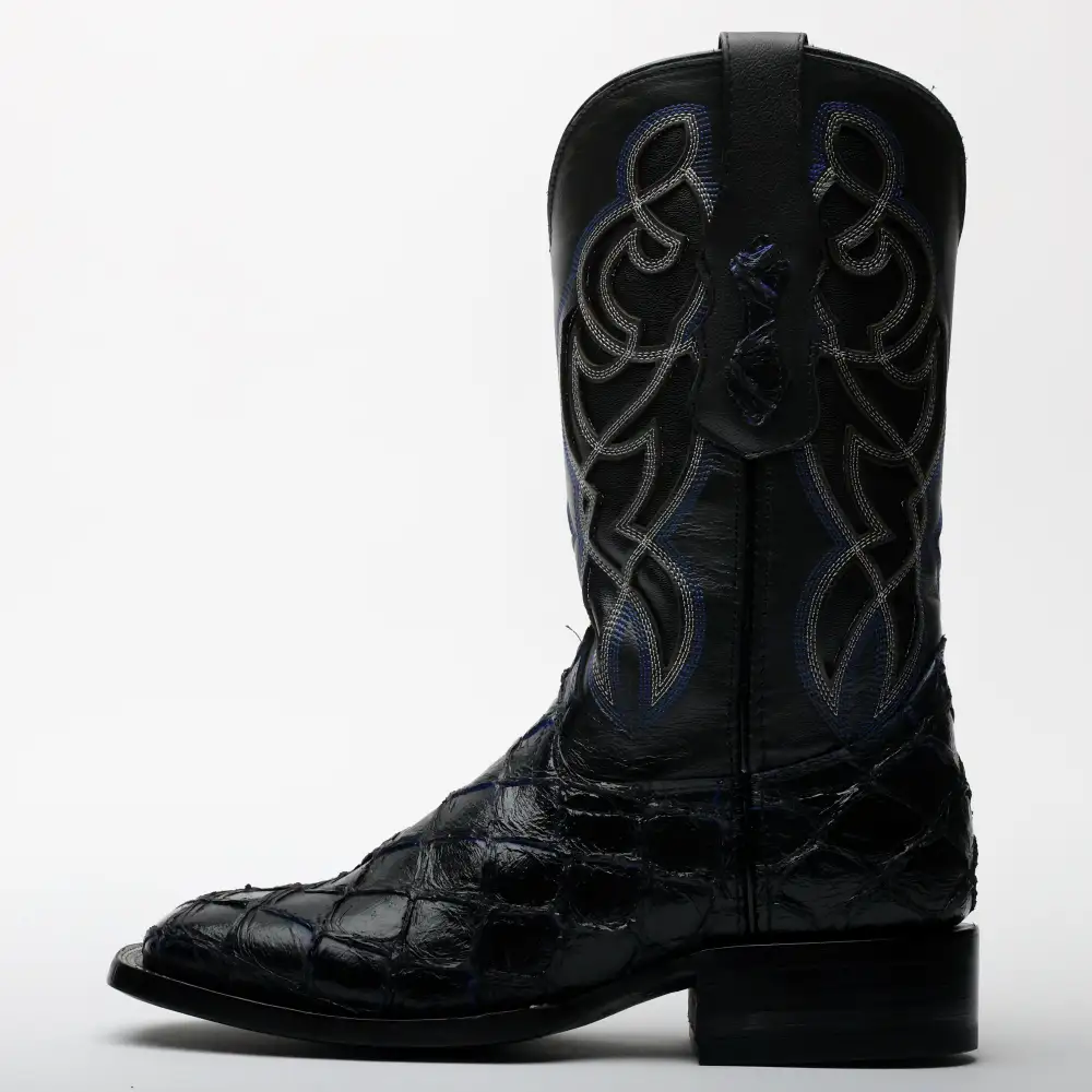 Black/Blue Pirarucu Leather Boots - Square Toe