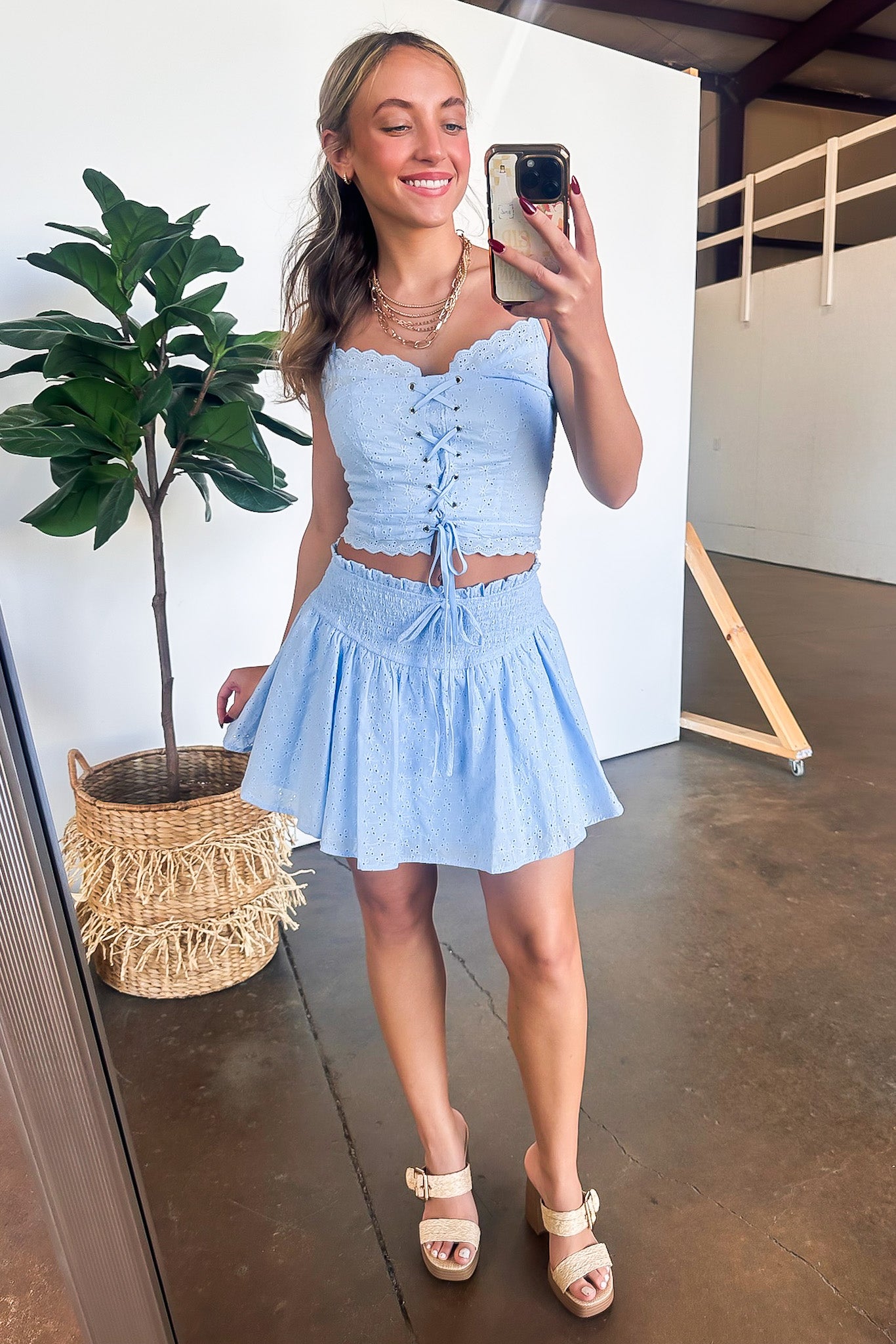 Dreamy Impression Eyelet Smocked Skirt