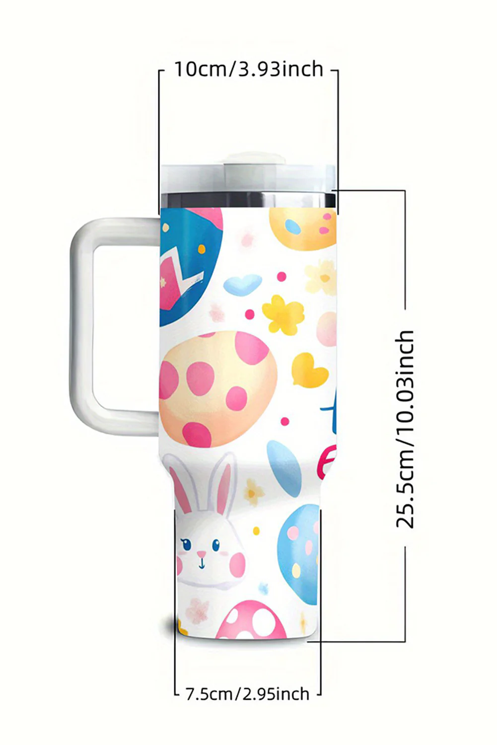 White Happy Easter Bunny Eggs Printed Thermal Tumbler