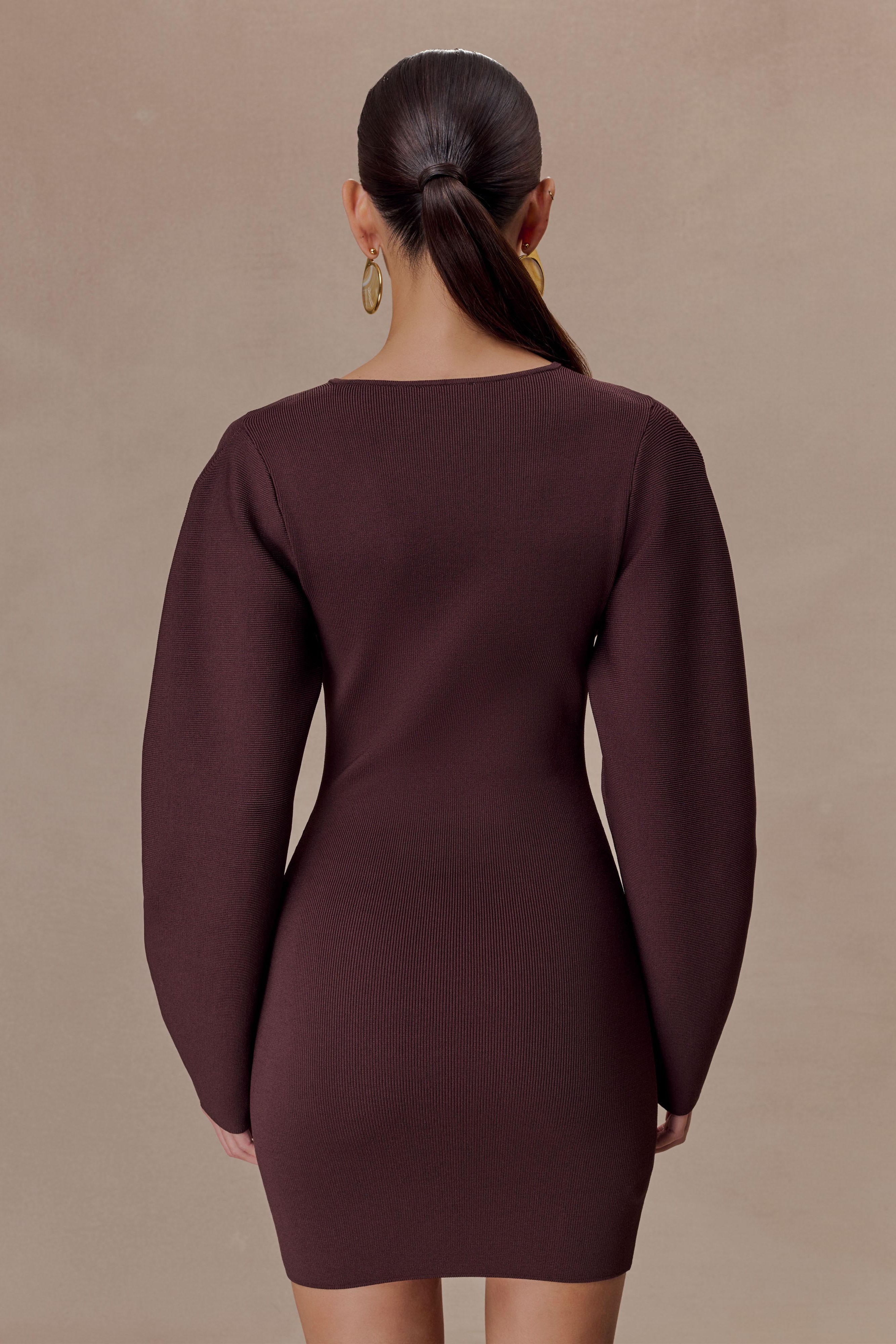 Chocolate Balloon Sleeve Knit Mini Dress