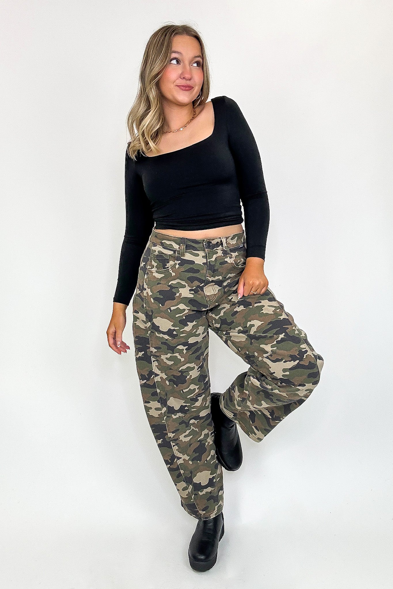 Rogue Terrain Camo Mid Waisted Barrel Leg Jeans