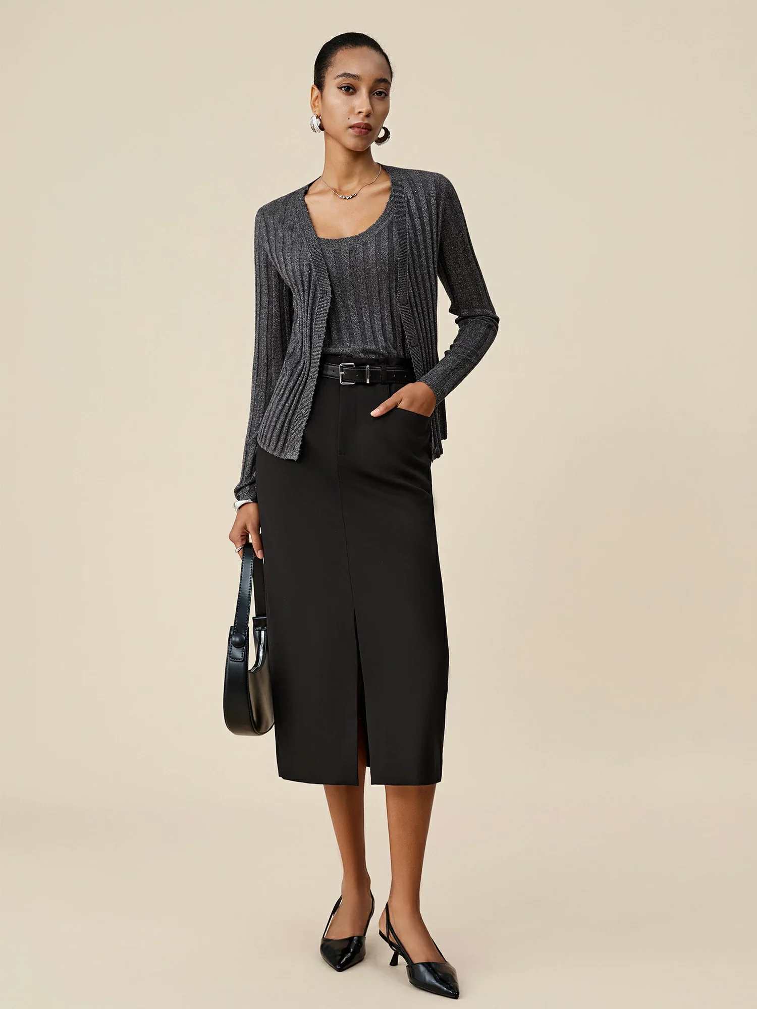 Wool V-Neck Long-Sleeved Sequin Knitted Cardigan