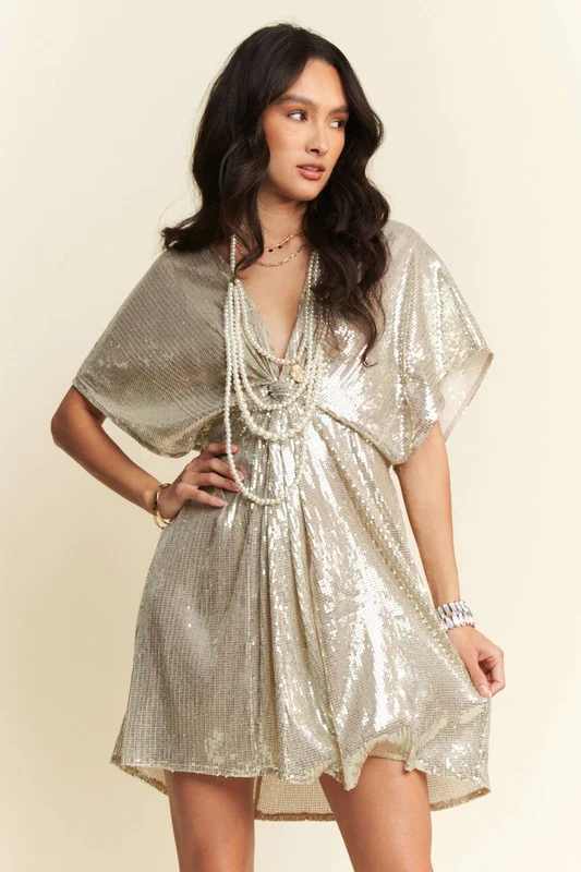 Sequin Plunge Neck Knot Cut Out Tie Back Party Dress